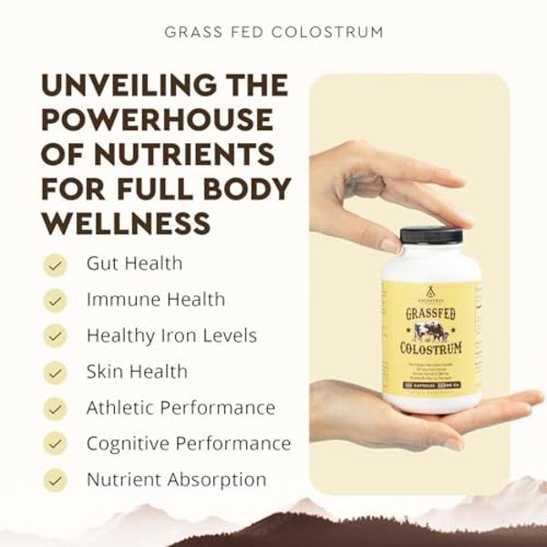 Ancestral Supplements Grass Fed Beef Colostrum Supplement, 3000 mg, Offers Immune Support and Promotes Gut Health, Athletic Performance, Healthy Iron Levels, Growth and Repair, Non