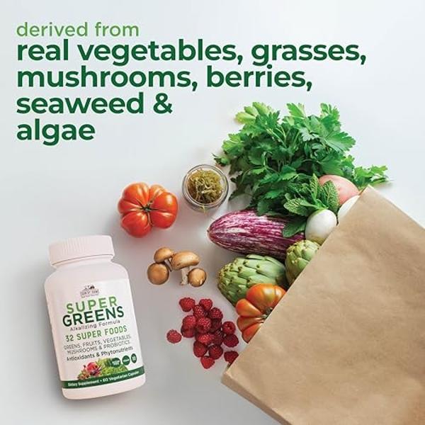 COUNTRY FARMS Super Greens Vegicaps, 32 Super Foods, Whole Food Supplement, Greens, Fruit, Vegetables, Mushrooms & Probiotics, Rich in Antioxidants & Phytonutrients, 60 Count, 30 S