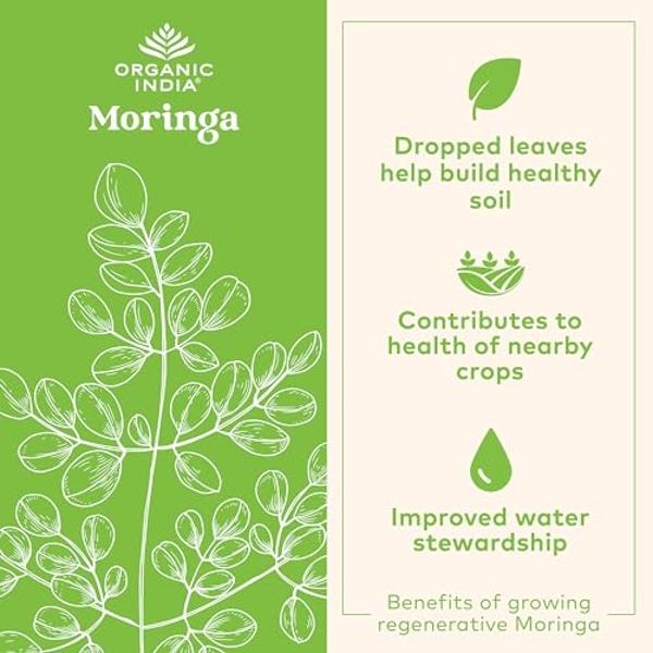 ORGANIC INDIA Moringa Capsules Organic - Moringa Supplement - Green Superfood, Moringa Leaf Capsules, Pure Supergreen, Vegan Greens, Nature's Multivitamin, Vegan, Gluten-Free - 90 