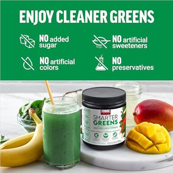 Force Factor Smarter Greens Daily Wellness Powder 2-Pack to Support Energy, Immunity & Digestion, Greens Powder, Superfood Powder with Vitamins, Minerals & Probiotics, Unflavored, 