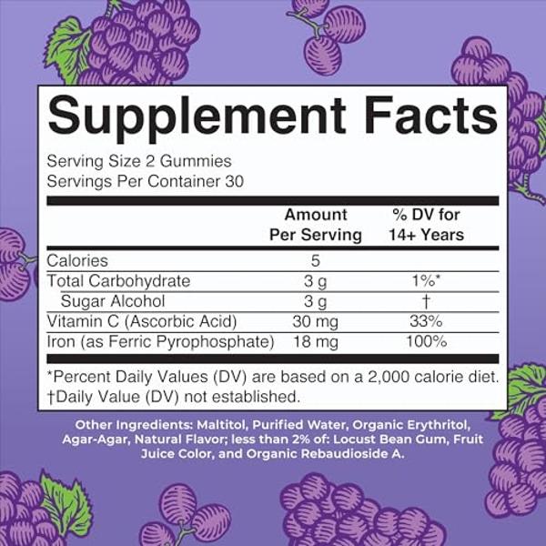MaryRuth's Iron Gummies for Ages 14+ | with Vitamin C for Absorption | Sugar Free | Gummy Iron Supplement + VIT C | Energy Metabolism | Cellular Health | Immune Support | Vegan | N