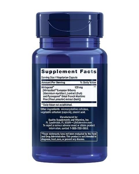 Life Extension Eye Pressure Support with Mirtogenol - Eye Health Supplement for Healthy Eye Pressure - with French Maritime Pine bark – Gluten-Free, Vegetarian, Non-GMO - 30 Capsul