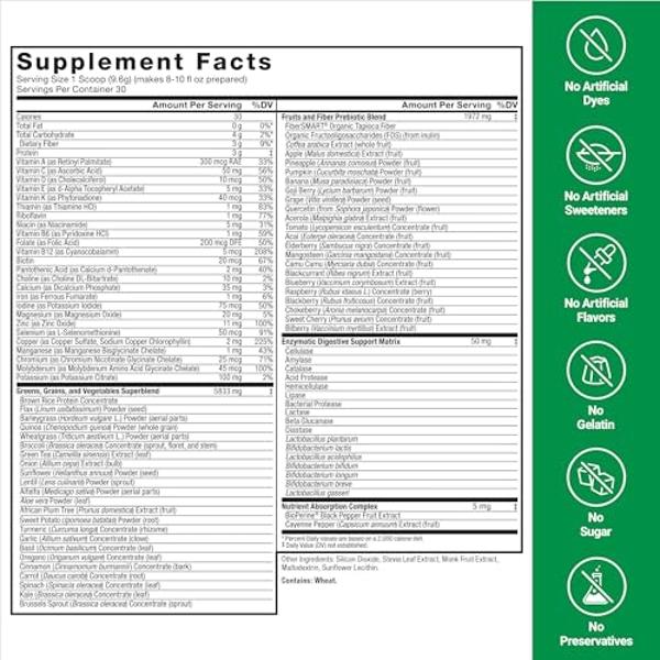 Force Factor Smarter Greens Daily Wellness Powder 2-Pack to Support Energy, Immunity & Digestion, Greens Powder, Superfood Powder with Vitamins, Minerals & Probiotics, Unflavored, 