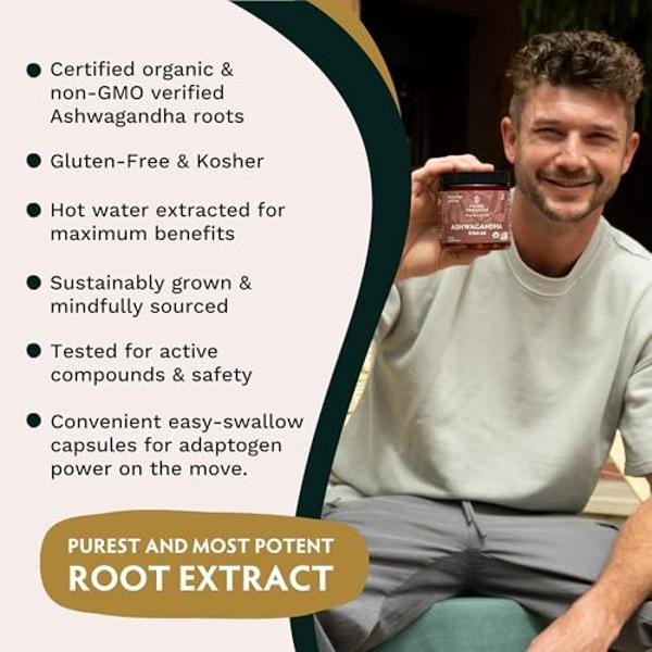 TRIBE ORGANICS Ashwagandha KSM 66 Pure Organic Root Powder Extract Ayurvedic Supplement - Focus Mood Support Increase Energy Strength 600mg of Natural KSM66 for Superior Absorption