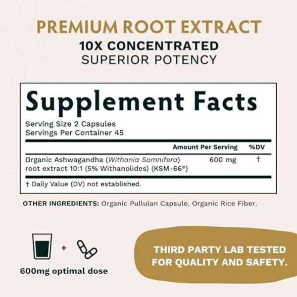 TRIBE ORGANICS Ashwagandha KSM 66 Pure Organic Root Powder Extract Ayurvedic Supplement - Focus Mood Support Increase Energy Strength 600mg of Natural KSM66 for Superior Absorption