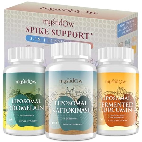 Spike Support Trio | Liposomal Nattokinase 8000 FU 500mg, Bromelain 1150 mg & Fermented Curcumin 1800 mg | High Potency, Enhanced Absorption Formula | for Immune, Heart & Circulati