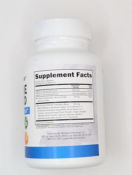 Clean Nutraceuticals Immune Defense Support Supplement 8 in 1 with Zinc 50mg Quercetin, VIT C 1000mg, Vitamin D3 5000 IU, Elderberry, Ginger - Immunity System Booster for Adults, V