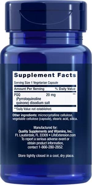 Life Extension PQQ, pyrroloquinoline Quinone, 20 mg, Promotes The Growth of New Mitochondria, Gluten-Free, Non-GMO, Vegetarian, 1 Daily, 30 Capsules
