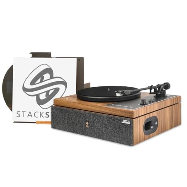 Stack Stone Hi-Fi Vinyl Record Player with Speakers, All in One Vintage Belt Drive Wooden Turntable for High Fidelity Sound by Jamo, Magnetic Cartridge, Ti Amplifiers, Bluetooth, A