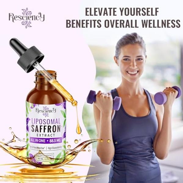 Saffron Supplements - 88.5 mg Saffron Extract Better Bioavailability Liposomal Drops for Mood, Energy, Vision & Focus with Ashwagandha, Turmeric, Magnesium, Zinc, Vitamin B12 & D3,