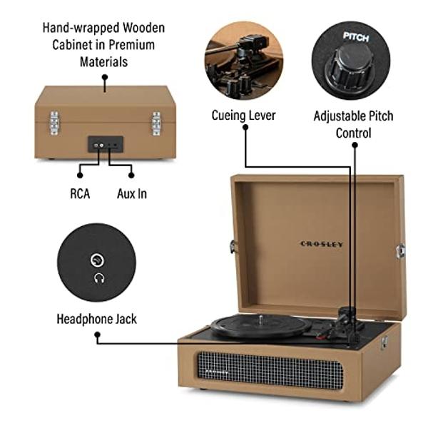 Crosley CR8017B-TA Voyager Vintage Portable Vinyl Record Player Turntable with Bluetooth in/Out and Built-in Speakers, Tan
