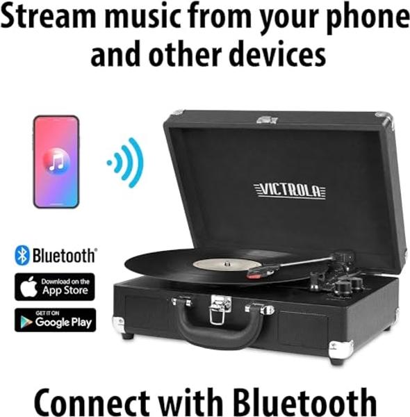 Victrola Vintage 3-Speed Bluetooth Portable Suitcase Record Player with Built-in Speakers | Upgraded Turntable Audio Sound|Purple Glitter, Model Number: VSC-550BT-GPR