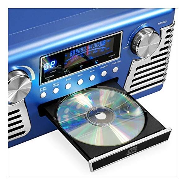 Victrola 50's Retro Bluetooth Record Player & Multimedia Center with Built-in Speakers - 3-Speed Turntable, CD Player, AM/FM Radio | Wireless Music Streaming | Blue