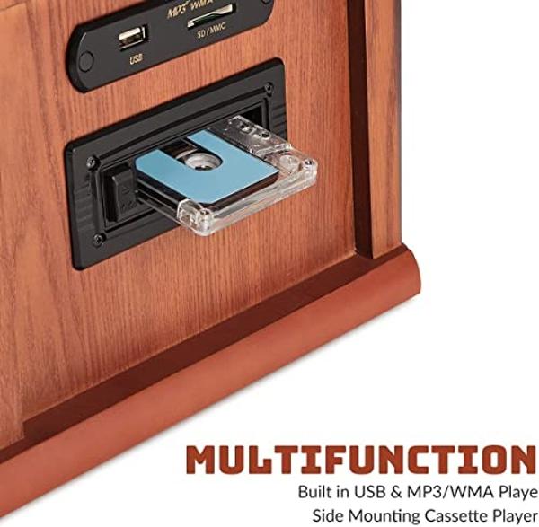Vinyl Record Player with Dual Stereo Bookshelf Speakers Vintage Belt Drive Bluetooth Turntable with External Speakers,Convert Vinyl to MP3,LP Players AUX Headphone Input RCA Out,Or