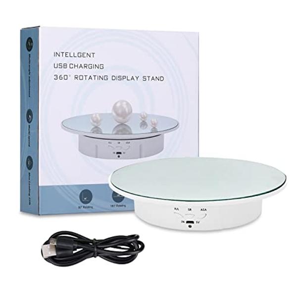 JAYEGT Motorized Rotating Display Stand, 7.87inch /17.6lbs Load, 360 Degree Electric Rotating Turntable for Photography Products, Jewelry, Cake,3D Model ,Mirror Cover (White)