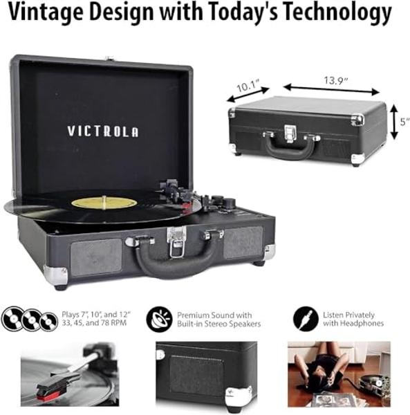Victrola Vintage 3-Speed Bluetooth Portable Suitcase Record Player with Built-in Speakers | Upgraded Turntable Audio Sound|Purple Glitter, Model Number: VSC-550BT-GPR