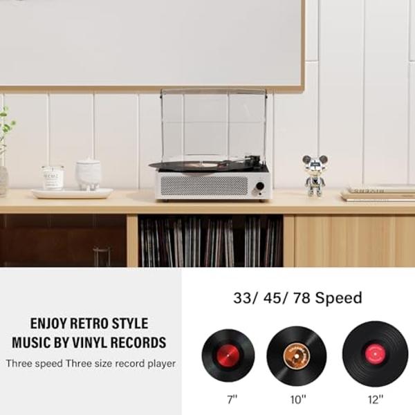 Record Player Wireless Bluetooth Turntable with Speakers for Vinyl Records Belt-Driven Vintage Turntable Support 3-Speed, Headphone, RCA Line, AUX-in for LP Players Home Decoration