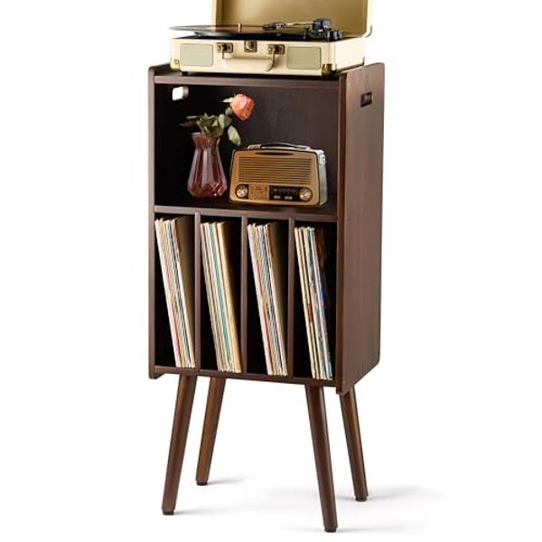 2BHOME Wooden LP Record Player Stand, 3-Tier Turntable Stand Cabinet Holds up to 100 Albums, Record Storage Holder and Organizer Table, Mid-Century Modern Record Player Holder (Ric