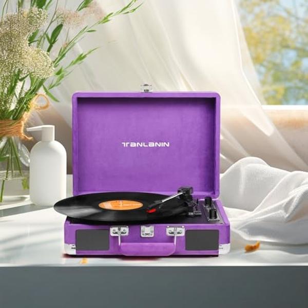 1 by ONE Record Player, Vinyl Record Player with Built-in 4 Stereo Speakers, Hi-Fi Wireless Turntable with Dual Speeds, Magnetic AT-3600L Cartridge, RCA Output, Walnut Wood