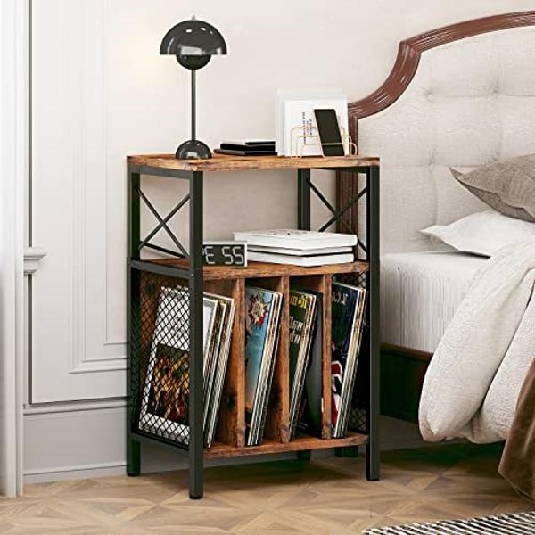 3-Tier Record Player Stand, Vinyl Record Storage Turntables for Vinyl Records, Record Player Table Holds Up to 200 Albums, Mid-Century Turntable Stand for Living Room, Bedroom, Off