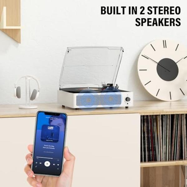 Record Player Wireless Bluetooth Turntable with Speakers for Vinyl Records Belt-Driven Vintage Turntable Support 3-Speed, Headphone, RCA Line, AUX-in for LP Players Home Decoration