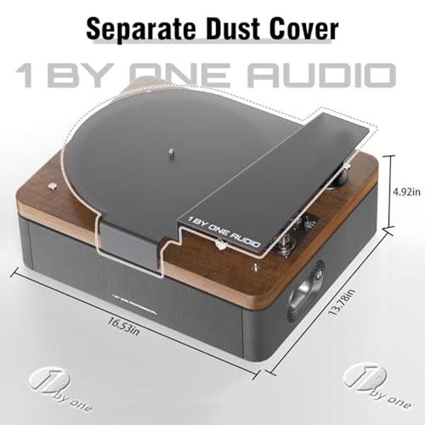1 by ONE Record Player, Vinyl Record Player with Built-in 4 Stereo Speakers, Hi-Fi Wireless Turntable with Dual Speeds, Magnetic AT-3600L Cartridge, RCA Output, Walnut Wood