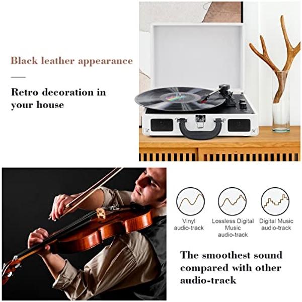 Vinyl Record Player Wireless Turntable Bluetooth 3-Speed Portable Vintage Suitcase with Built-in Speakers, Includes Extra Stylus, RCA Out, AUX in