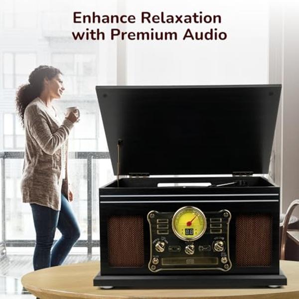 3-Tier Record Player Stand, Vinyl Record Storage Turntables for Vinyl Records, Record Player Table Holds Up to 200 Albums, Mid-Century Turntable Stand for Living Room, Bedroom, Off