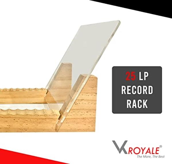 VK-Royal Vinyl Records Storage Holder Display Stand – Holds Up to 25 Turntable LP's Records Albums – Wood Stand, Rubber Grip pad and Clear Acrylic Ends – Vinyl Record Storage Stand