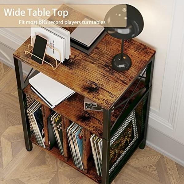 3-Tier Record Player Stand, Vinyl Record Storage Turntables for Vinyl Records, Record Player Table Holds Up to 200 Albums, Mid-Century Turntable Stand for Living Room, Bedroom, Off