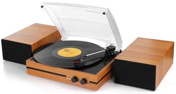 Vinyl Record Player with Dual Stereo Bookshelf Speakers Vintage Belt Drive Bluetooth Turntable with External Speakers,Convert Vinyl to MP3,LP Players AUX Headphone Input RCA Out,Or