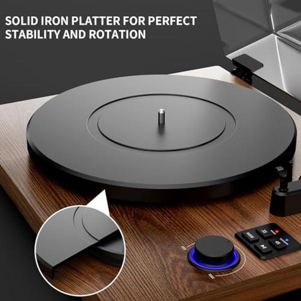 Bluetooth Turntable HiFi System with 36 Watt Bookshelf Speakers, Patend Designed Vinyl Record Player with Magnetic Cartridge, Bluetooth Playback and Auto Off