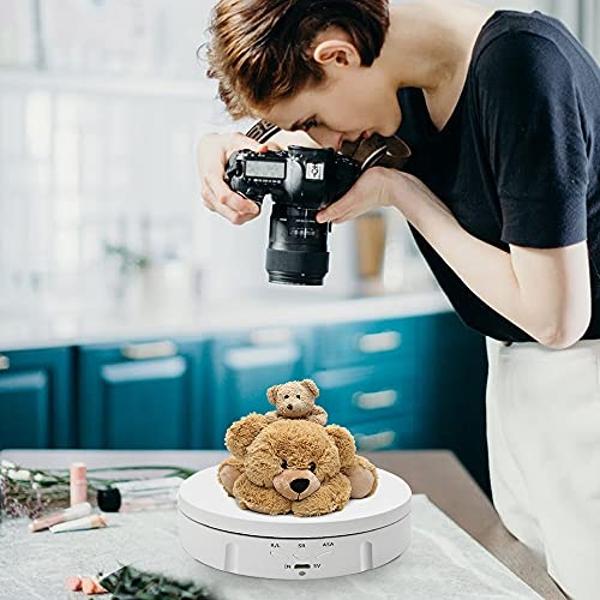Motorized Photography Rotating Display Stand, 90/180/360 Degree photography turntable stand, Photography Turntable with 6 PVC Backgrounds for Product Photography Display, Jewelry, 