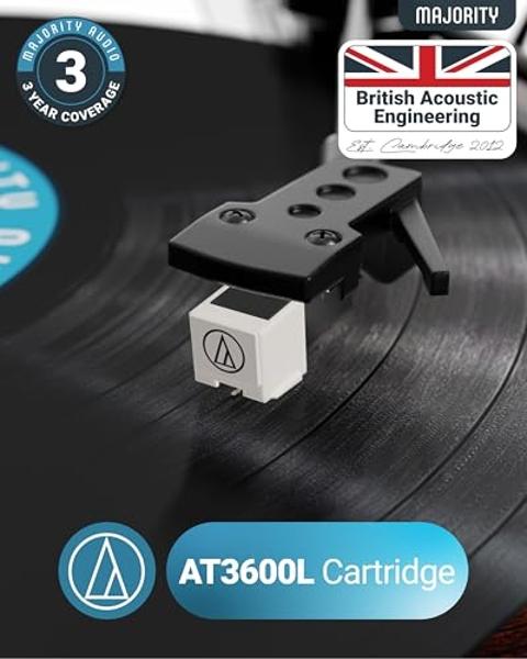 1 by ONE All-in-One Vinyl Record Player, HiFi Turntable Built-in Speakers, Phono Preamp, Magnetic Cartridge AT-3600L, Belt Drive 2 Speeds, Vintage Wood Design
