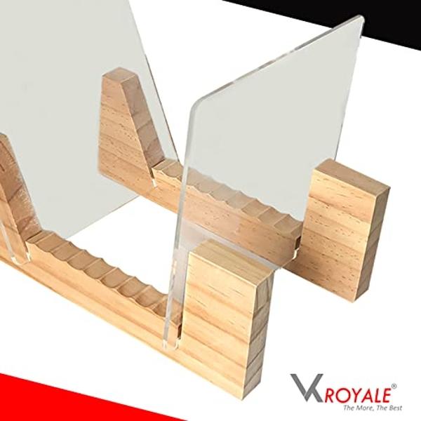 VK-Royal Vinyl Records Storage Holder Display Stand – Holds Up to 25 Turntable LP's Records Albums – Wood Stand, Rubber Grip pad and Clear Acrylic Ends – Vinyl Record Storage Stand