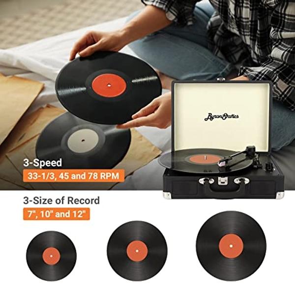 ByronStatics Record Player, Vinyl Turntable Record Player 3 Speed with Built in Stereo Speakers, Replacement Needle, Supports RCA Line Out, AUX in, Portable Vintage Suitcase
