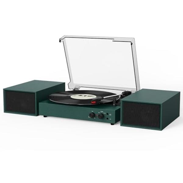 Bluetooth Turntable HiFi System with 36 Watt Bookshelf Speakers, Patend Designed Vinyl Record Player with Magnetic Cartridge, Bluetooth Playback and Auto Off