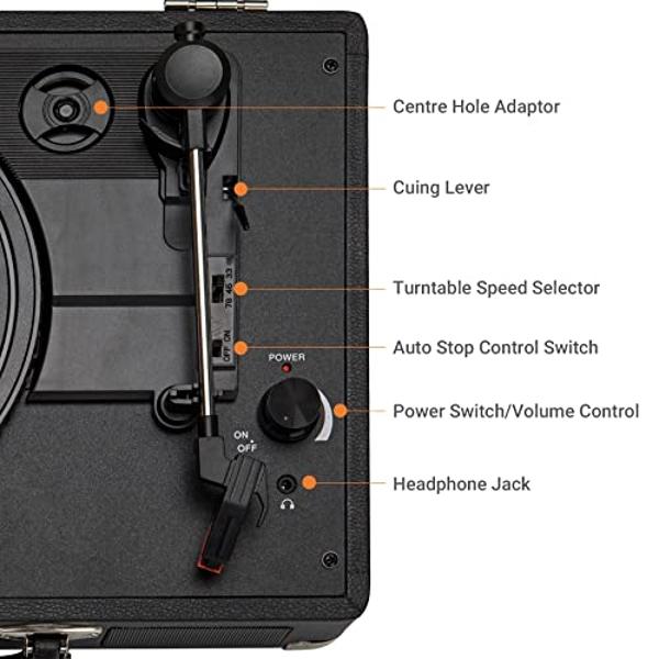 ByronStatics Record Player, Vinyl Turntable Record Player 3 Speed with Built in Stereo Speakers, Replacement Needle, Supports RCA Line Out, AUX in, Portable Vintage Suitcase