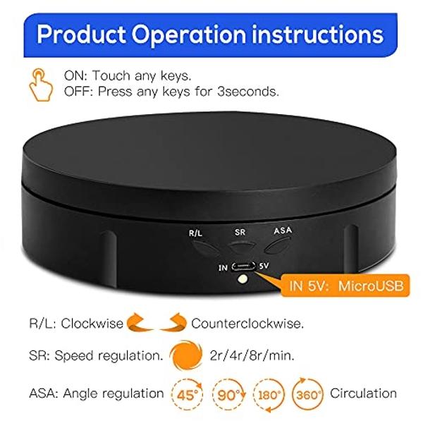 Motorized Rotating Display Stand - 90/180/360 Degree Display, PVC Backgrounds for Product Photography, Jewelry, Watch, 3D Models