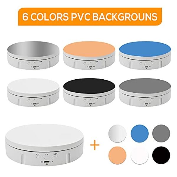 Motorized Photography Rotating Display Stand, 90/180/360 Degree photography turntable stand, Photography Turntable with 6 PVC Backgrounds for Product Photography Display, Jewelry, 