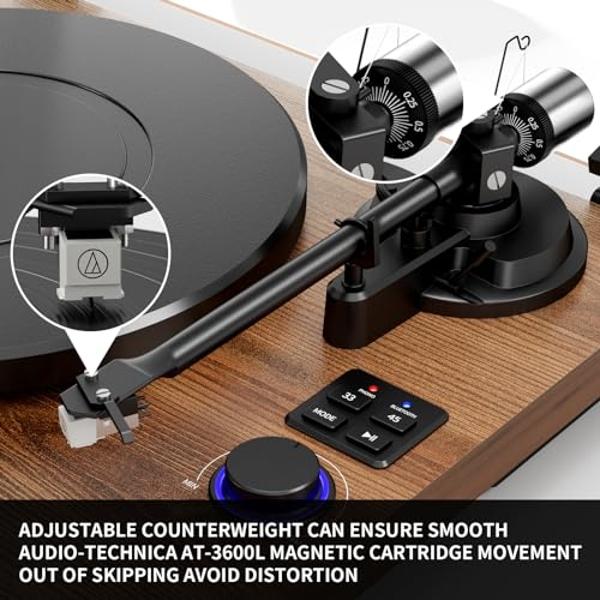 Bluetooth Turntable HiFi System with 36 Watt Bookshelf Speakers, Patend Designed Vinyl Record Player with Magnetic Cartridge, Bluetooth Playback and Auto Off
