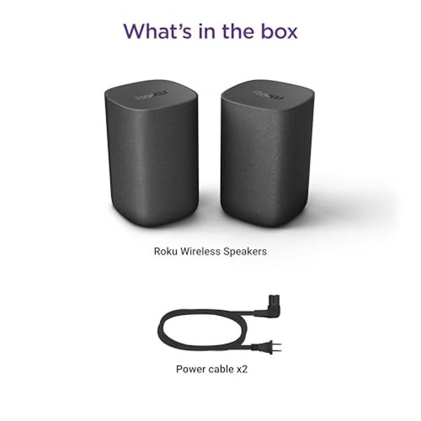 Roku Wireless Speakers (for Roku Streambars or Roku TV),Black 2 Count (Pack of 1)