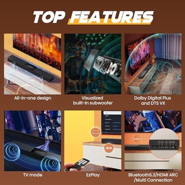 Hisense A620 2.1ch All-in-one Sound Bar with Built-in Subwoofer, 240W, DTS Virtual: X, Dolby Dightal Plus, Bluetooth 5.3, Roku TV Ready, HDMI ARC/AUX/USB, Ez Play, Black (A620, 202