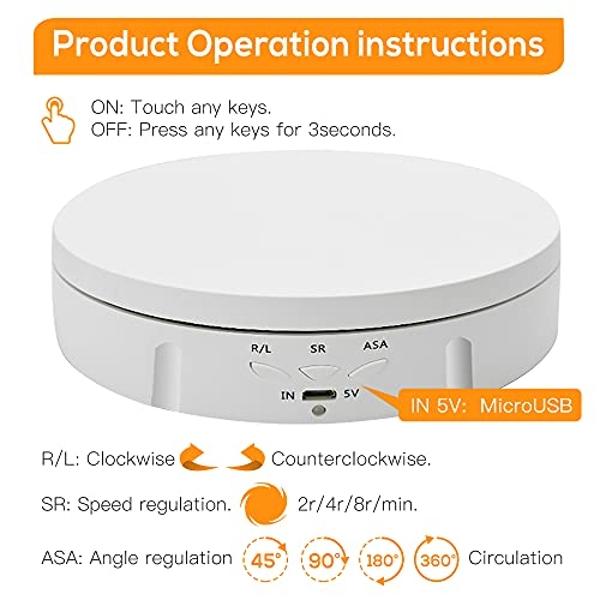 Motorized Photography Rotating Display Stand, 90/180/360 Degree photography turntable stand, Photography Turntable with 6 PVC Backgrounds for Product Photography Display, Jewelry, 