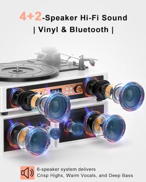 Buy 1 BY ONE Bluetooth Turntable Hi-Fi System With 36 Watt Bookshelf Speakers Vinyl Record Player With Magnetic Cartridge