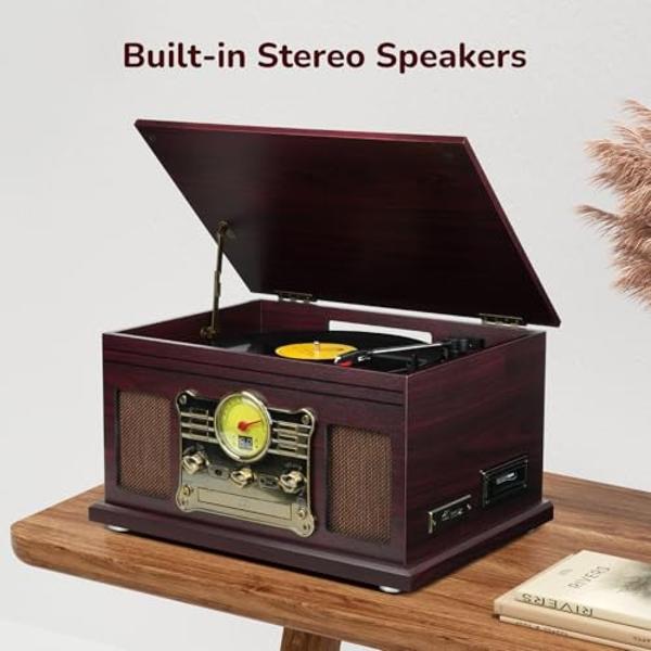 FEKTIK Bluetooth Record Player 10 in 1,FEKTIK 3-Speed Turntable for Vinyl with Speakers, LP to MP3 Converter, CD, Cassette Player, FM Radio, Wireless Streaming | Coffee