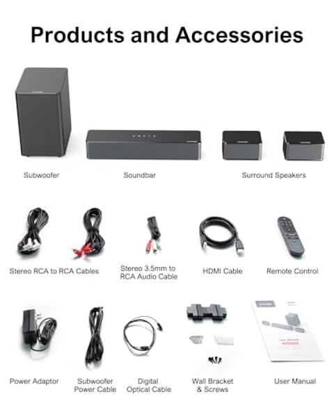 ULTIMEA 5.1 Virtual Surround Sound Bar, Peak Power 320W, Surround Sound System Home Theater Sound Bar for Smart TV with Adjustable Surround Speakers and Subwoofer, TV Soundbar Pose