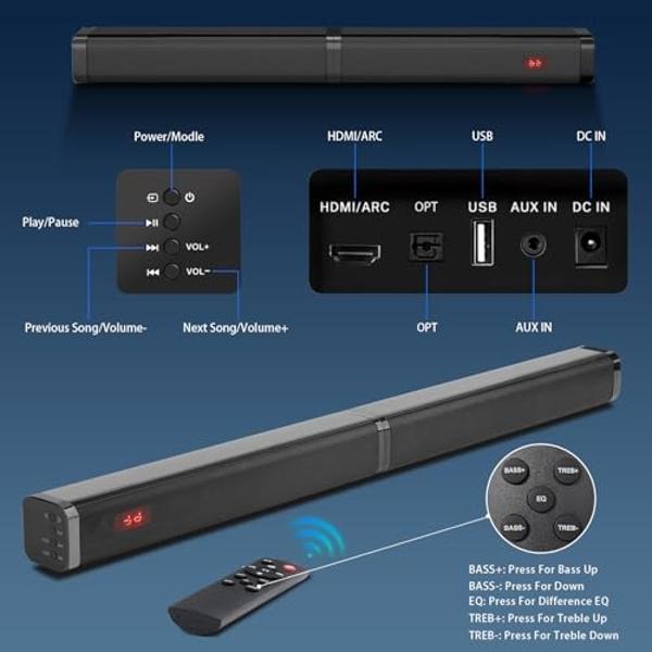 TV Sound Bar Sound Bar for Speaker Smart TV Sound bars 80W Split Soundbars, Surround Sound Powerful Bass, Home Theater Speakers with HDMI-ARC/Optical/AUX Connection 2-in-1 Detachab