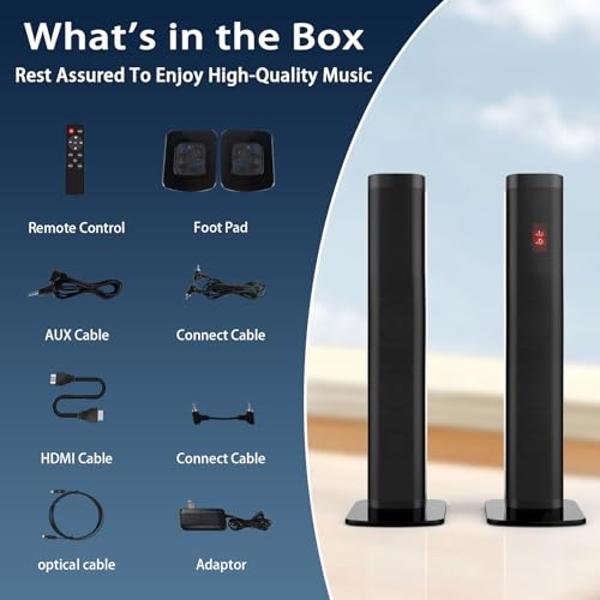 TV Sound Bar Sound Bar for Speaker Smart TV Sound bars 80W Split Soundbars, Surround Sound Powerful Bass, Home Theater Speakers with HDMI-ARC/Optical/AUX Connection 2-in-1 Detachab