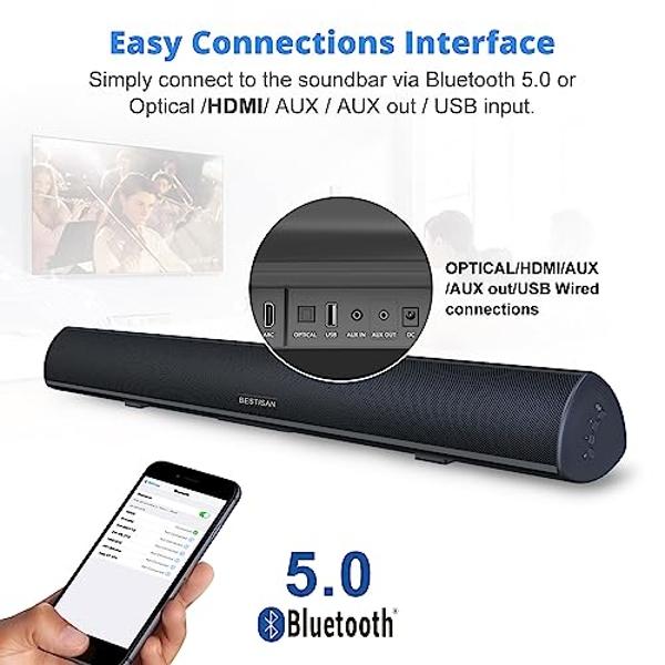BESTISAN 80 Watt Soundbar, Sound Bars for TV of Home Theater System (Bluetooth 5.0, 34 inch, DSP, Strong Bass, Wireless Wired Connections, Bass Adjustable, Wall Mountable)